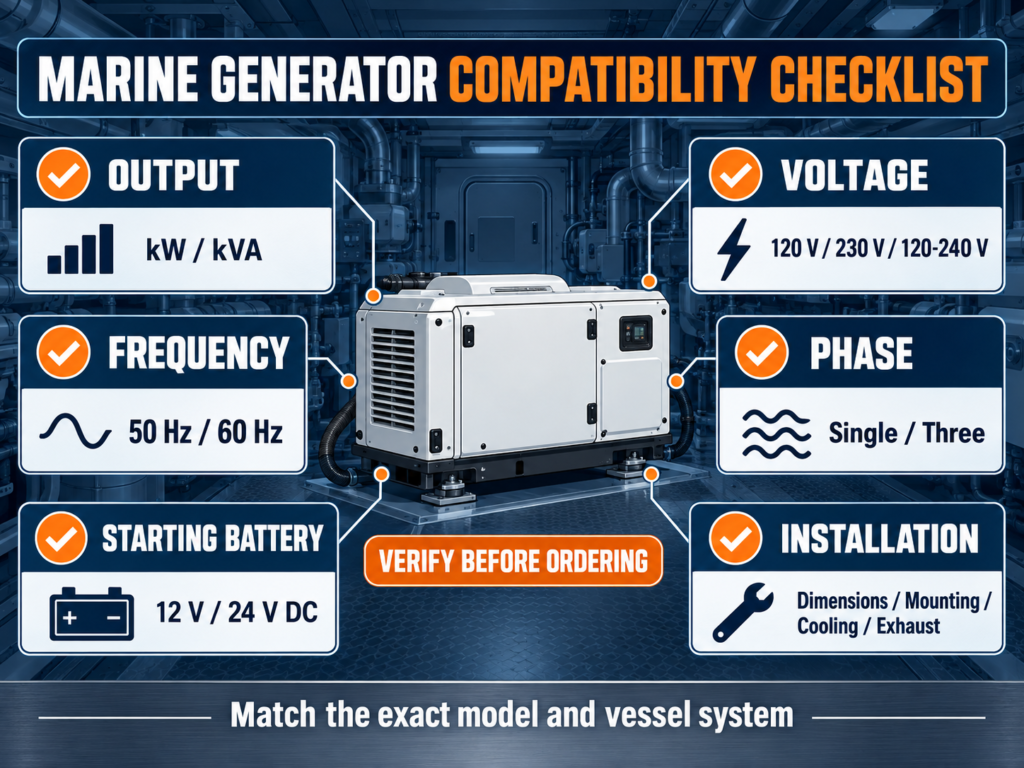 Marine generator compatibility checklist for kW voltage frequency and phase