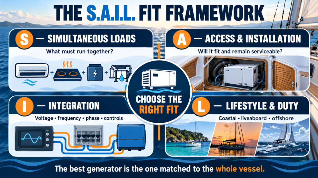 Sailboat generator output range from 3kW to 10kW